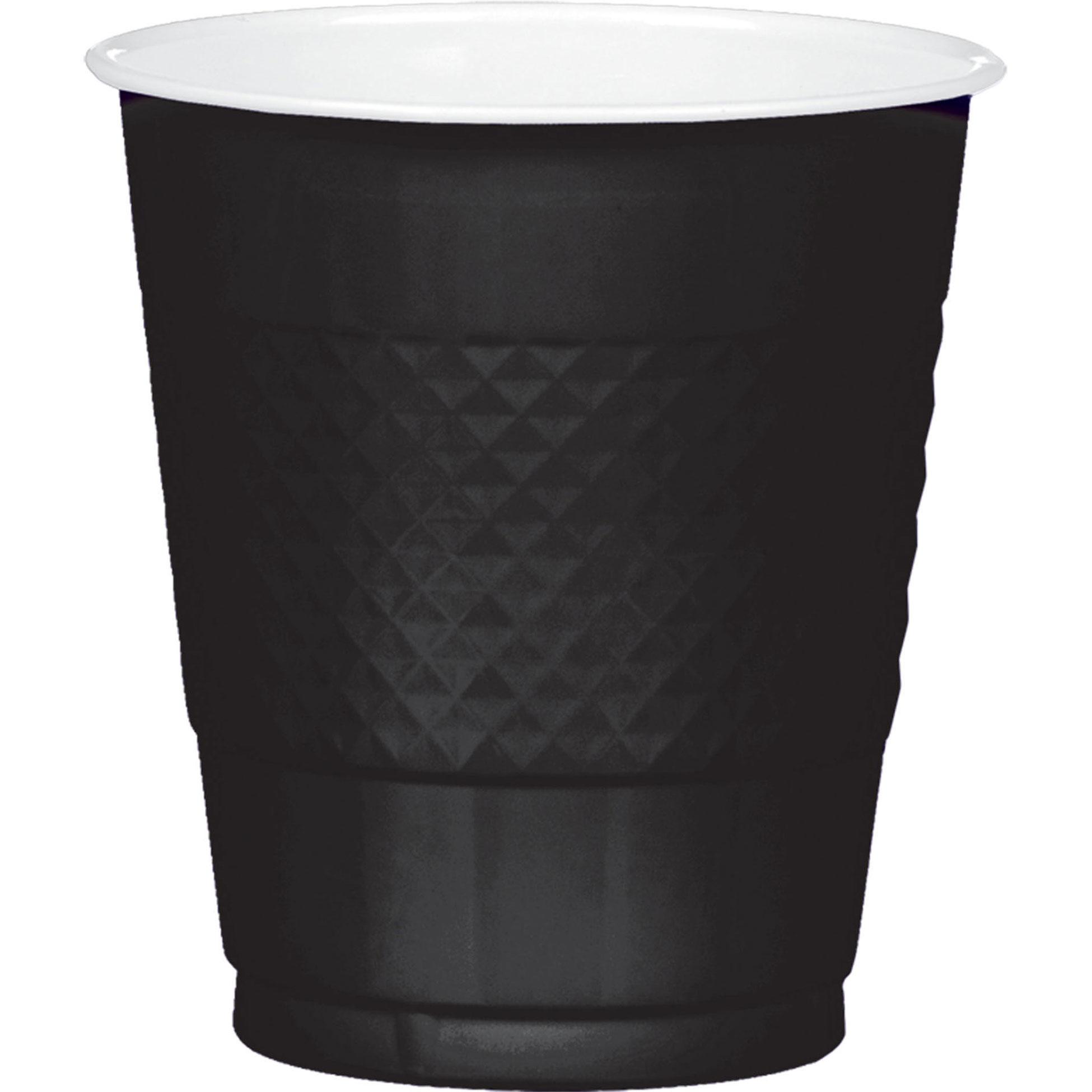 Jet Black Plastic Cups 12oz, 20pcs Solid Tableware - Party Centre