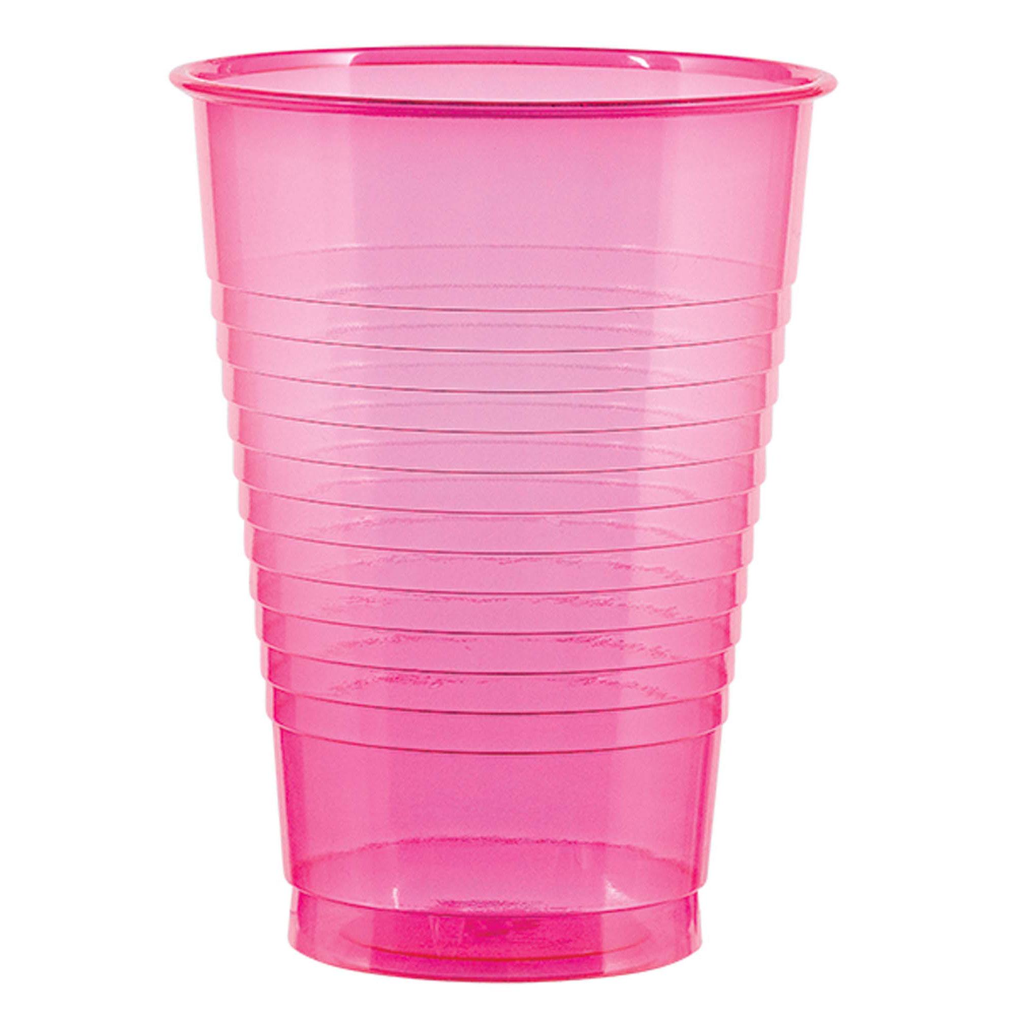 Neon Pink Plastic Cups 16oz, 50pcs Solid Tableware - Party Centre