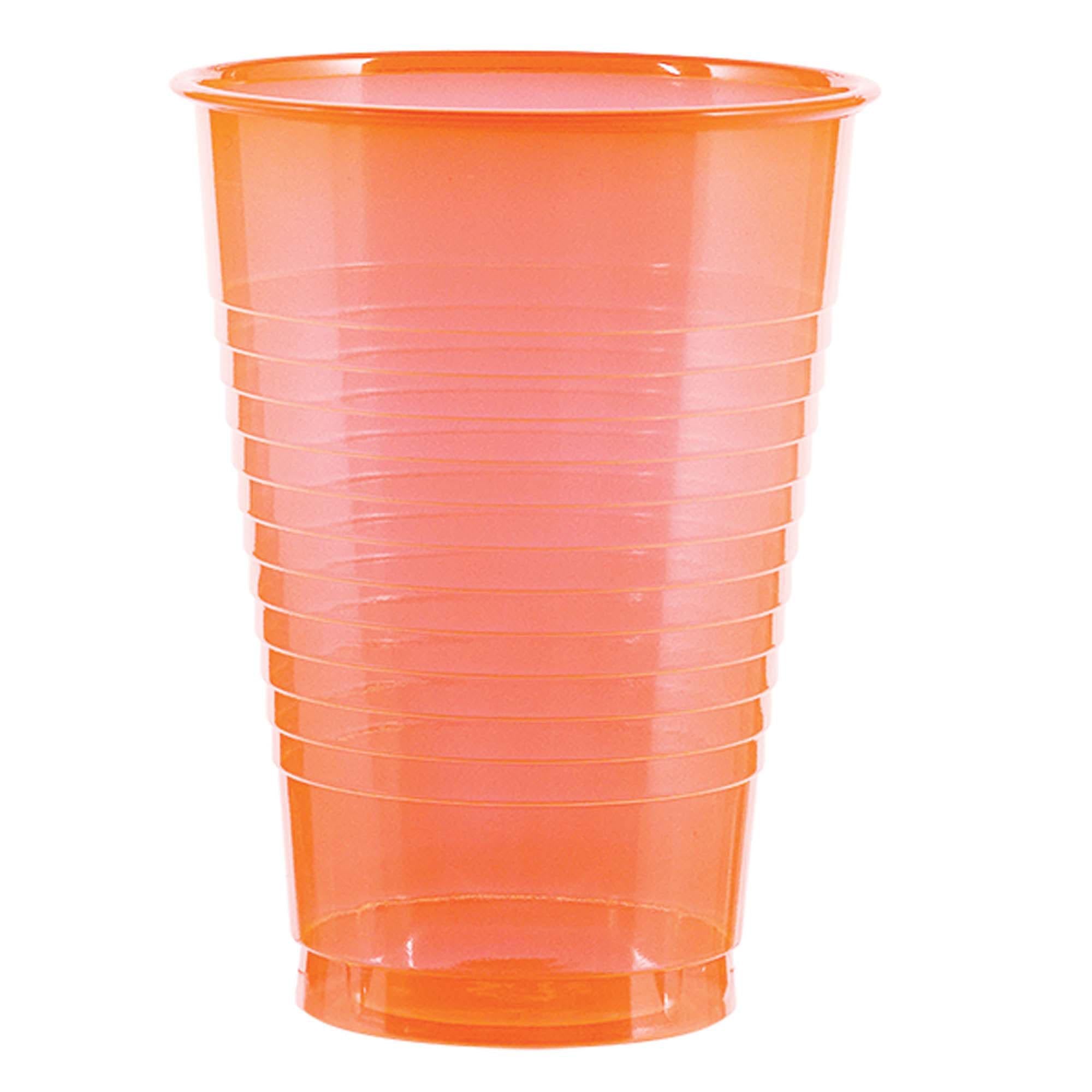 Orange Neon Plastic Cups 16oz, 50pcs Solid Tableware - Party Centre
