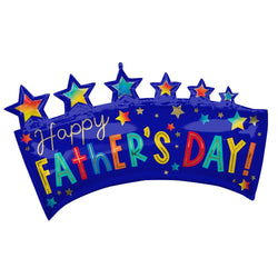 A Father's Day themed balloon with a banner design, featuring the text 'Happy Father's Day' and adorned with colorful stars.
