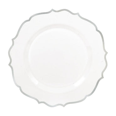 Ornate Premium Silver Trim Plastic Plates 7in 20pcs