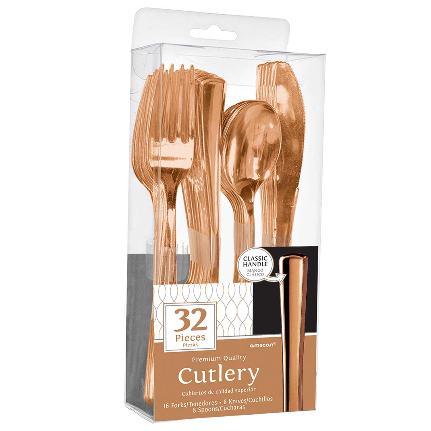 Rose Gold Premium Assorted Cutlery 32pcs Solid Tableware - Party Centre