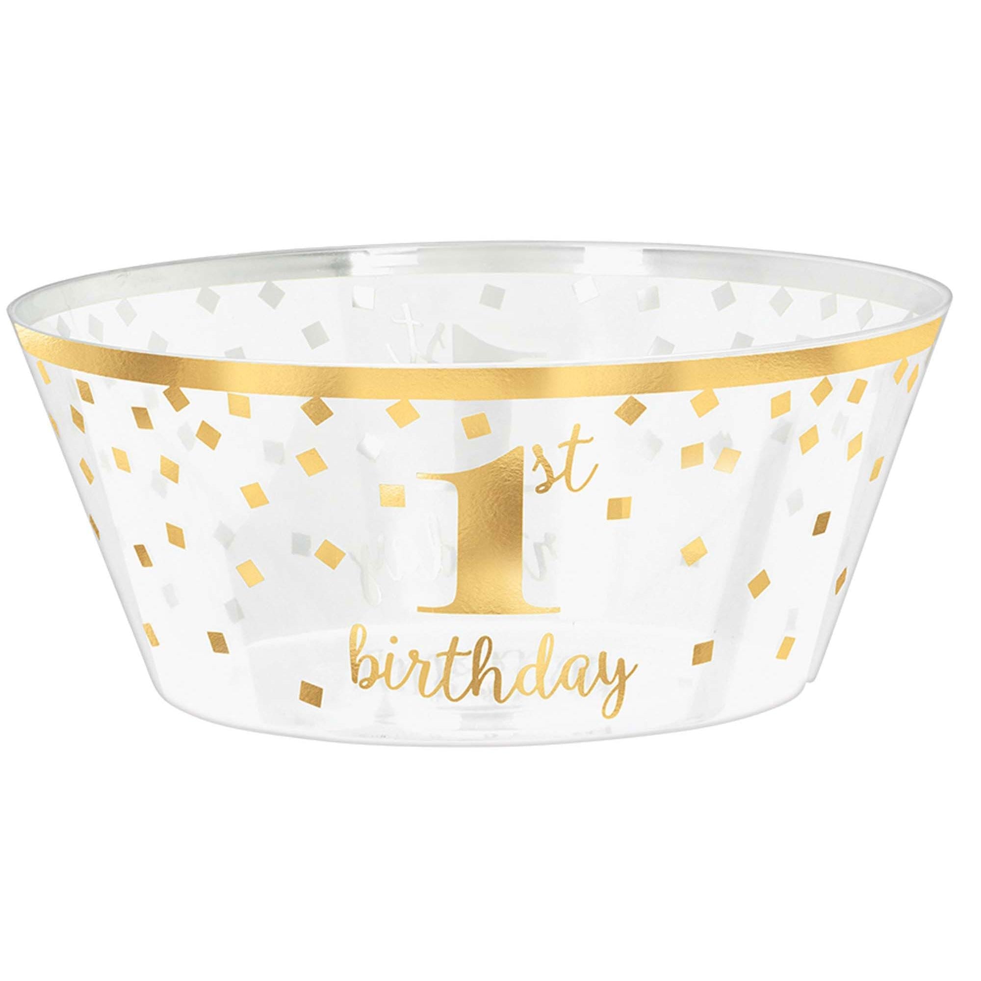 1st Birthday Gold Large Plastic Serving Bowl 25.4cm Solid Tableware - Party Centre
