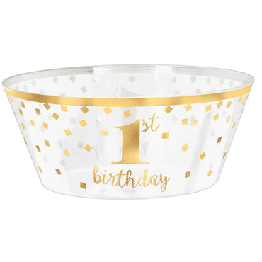 1st Birthday Gold Large Plastic Serving Bowl 25.4cm Solid Tableware - Party Centre