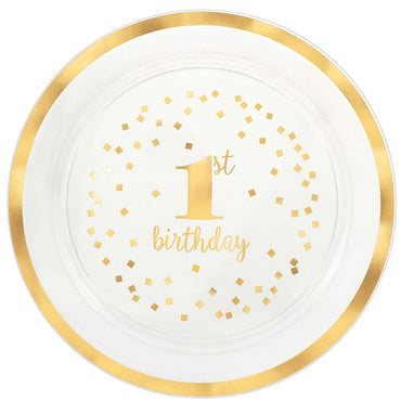 1st Birthday Gold Plastic Round Tray 40.64cm Solid Tableware - Party Centre