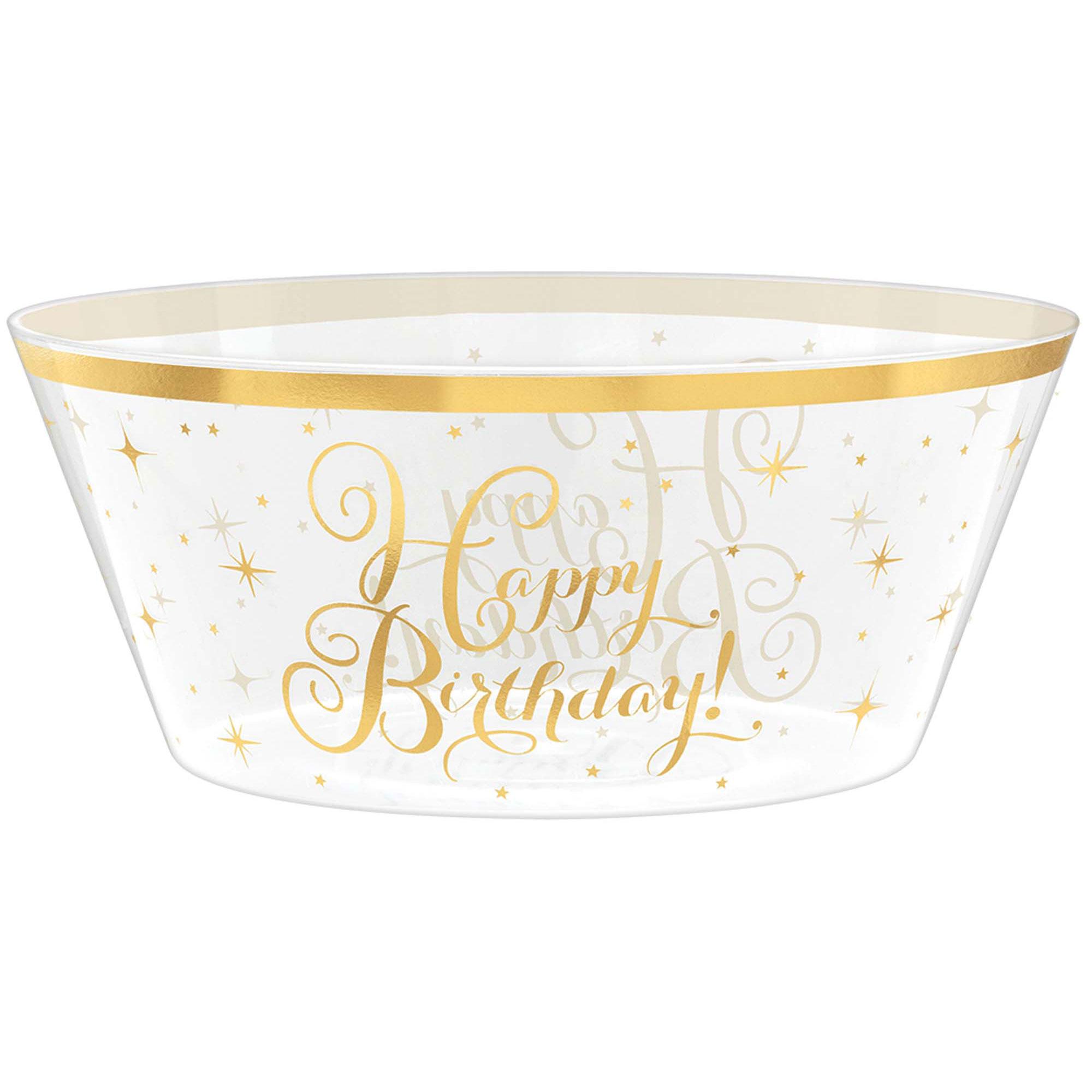Gold Birthday Hot Stamped Plastic Bowl 10in Solid Tableware - Party Centre