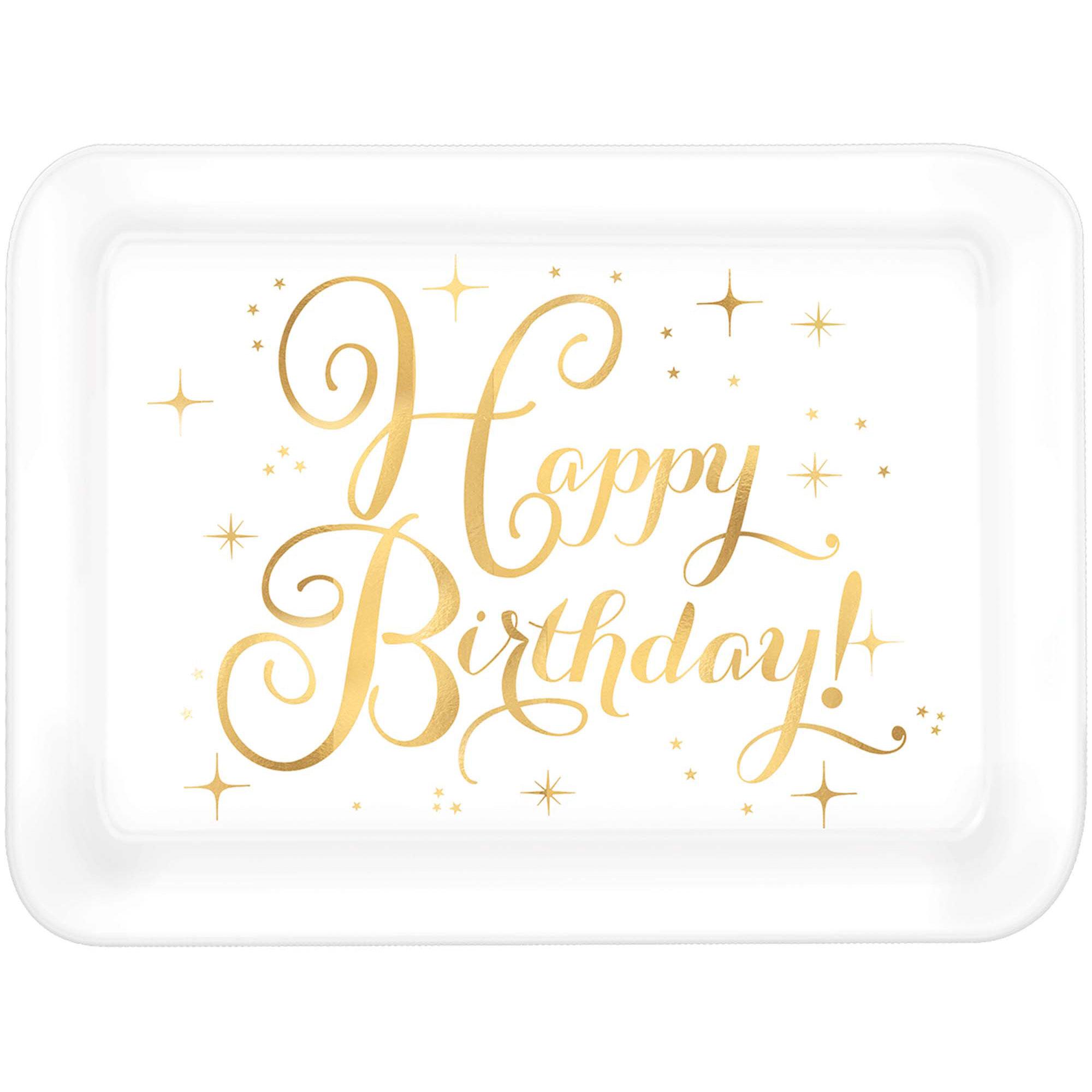 Gold Birthday Rectangular Plastic Tray Solid Tableware - Party Centre