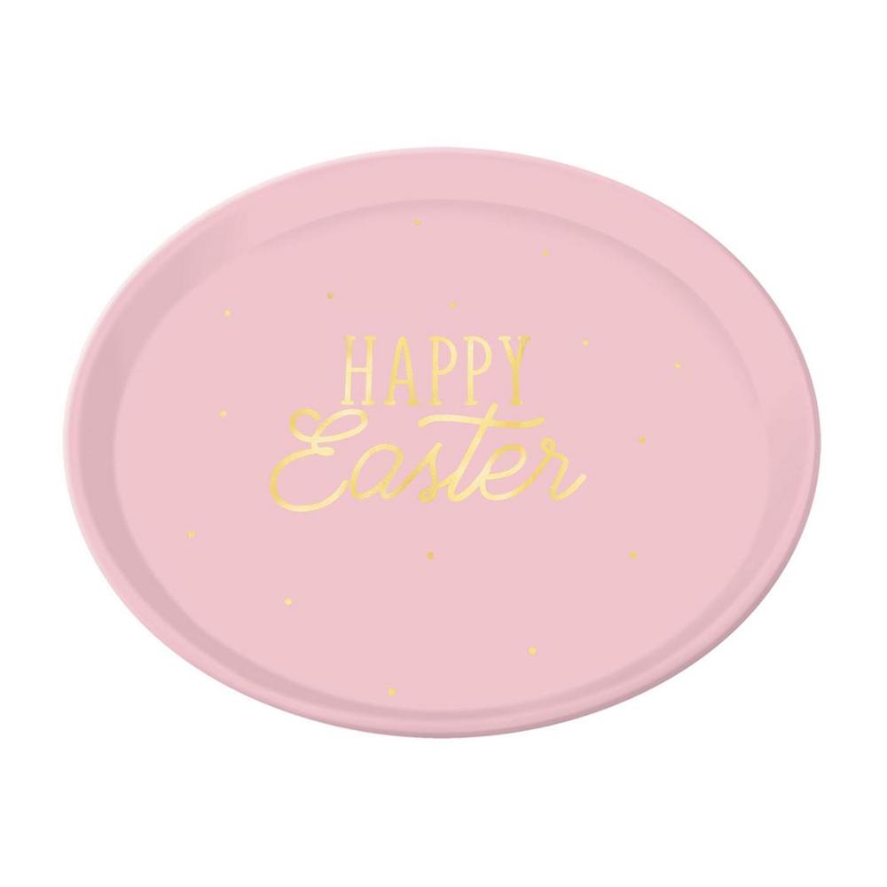 Happy Easter Round Coupe Platter Hot-Stamped Plastic 14in Printed Tableware - Party Centre