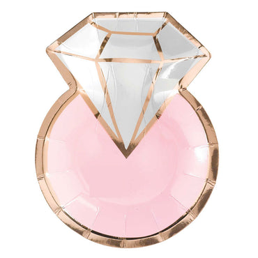 Diamond Ring Shapped Metallic Paper Plates 7in, 8pcs Solid Tableware - Party Centre