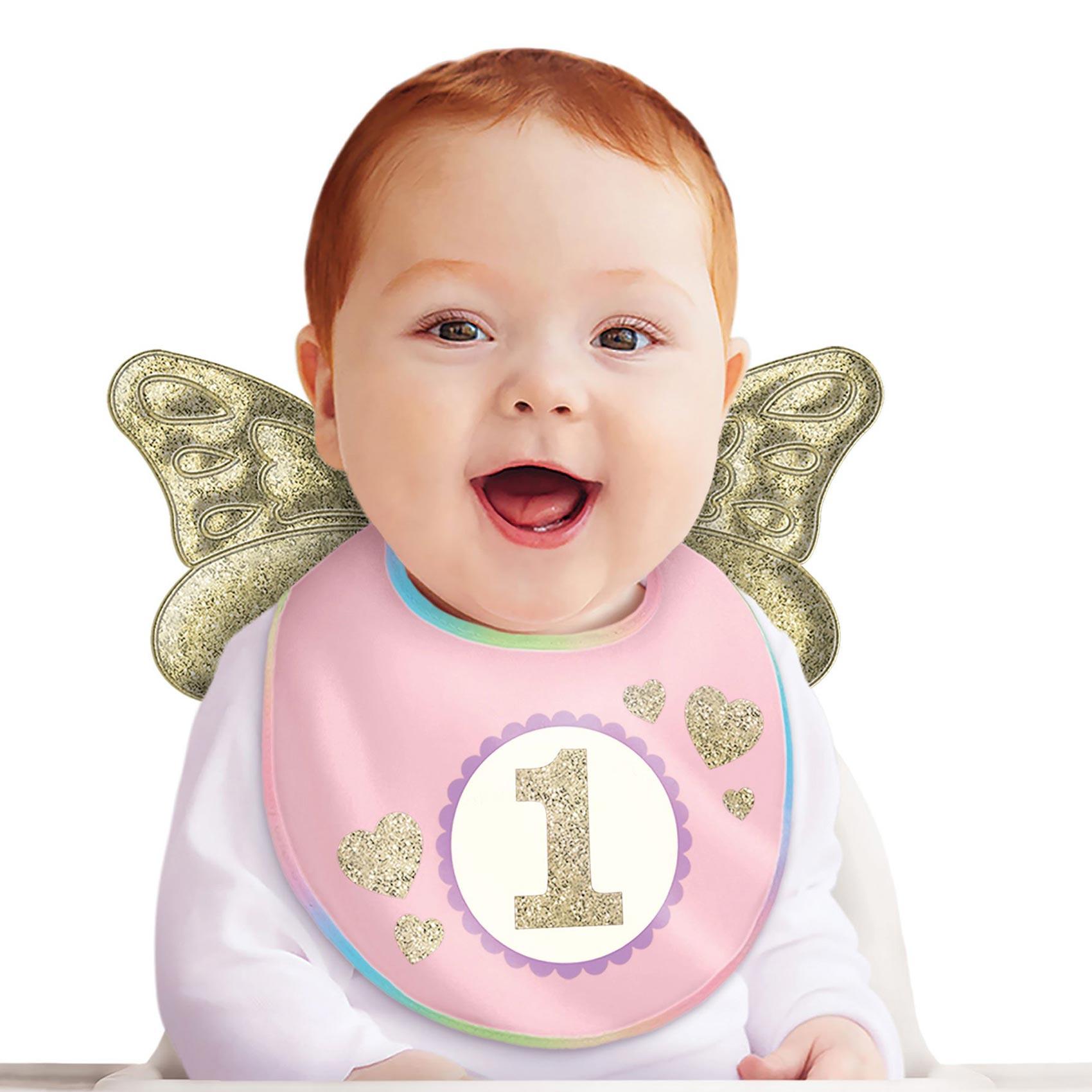 1st Birthday Girl Fabric Bib With Wings Costumes & Apparel - Party Centre