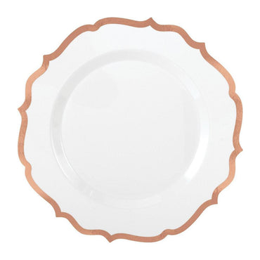 Ornate Premium Rose Gold Trim Plastic Plates 7in 20pcs
