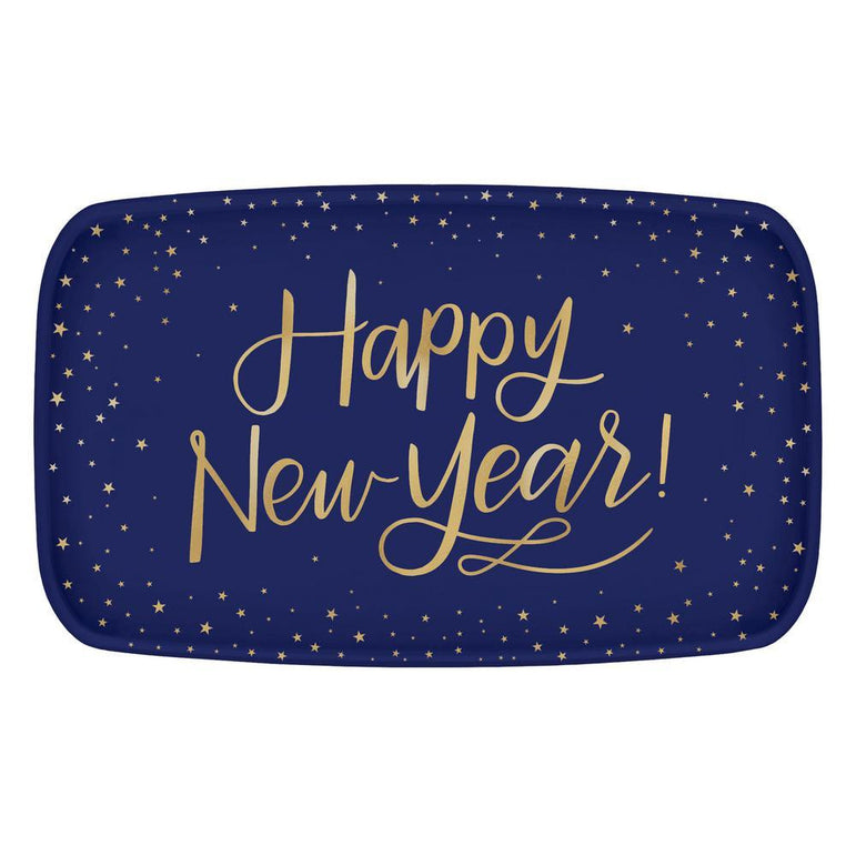 Midnight New Year's Eve Plastic Rectangular Platter Printed Tableware - Party Centre