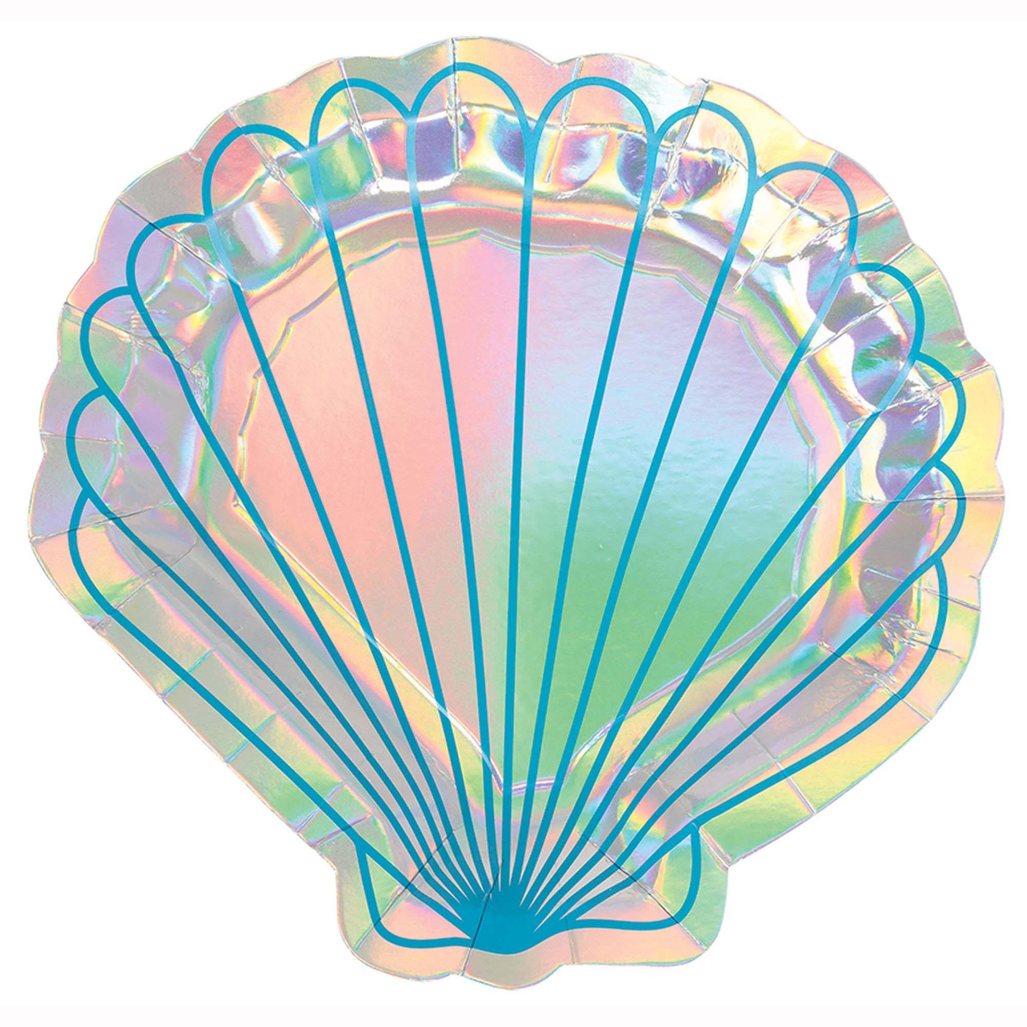 Mermaid Wishes Shell Shaped Paper Plates 7in, 8pcs Printed Tableware - Party Centre