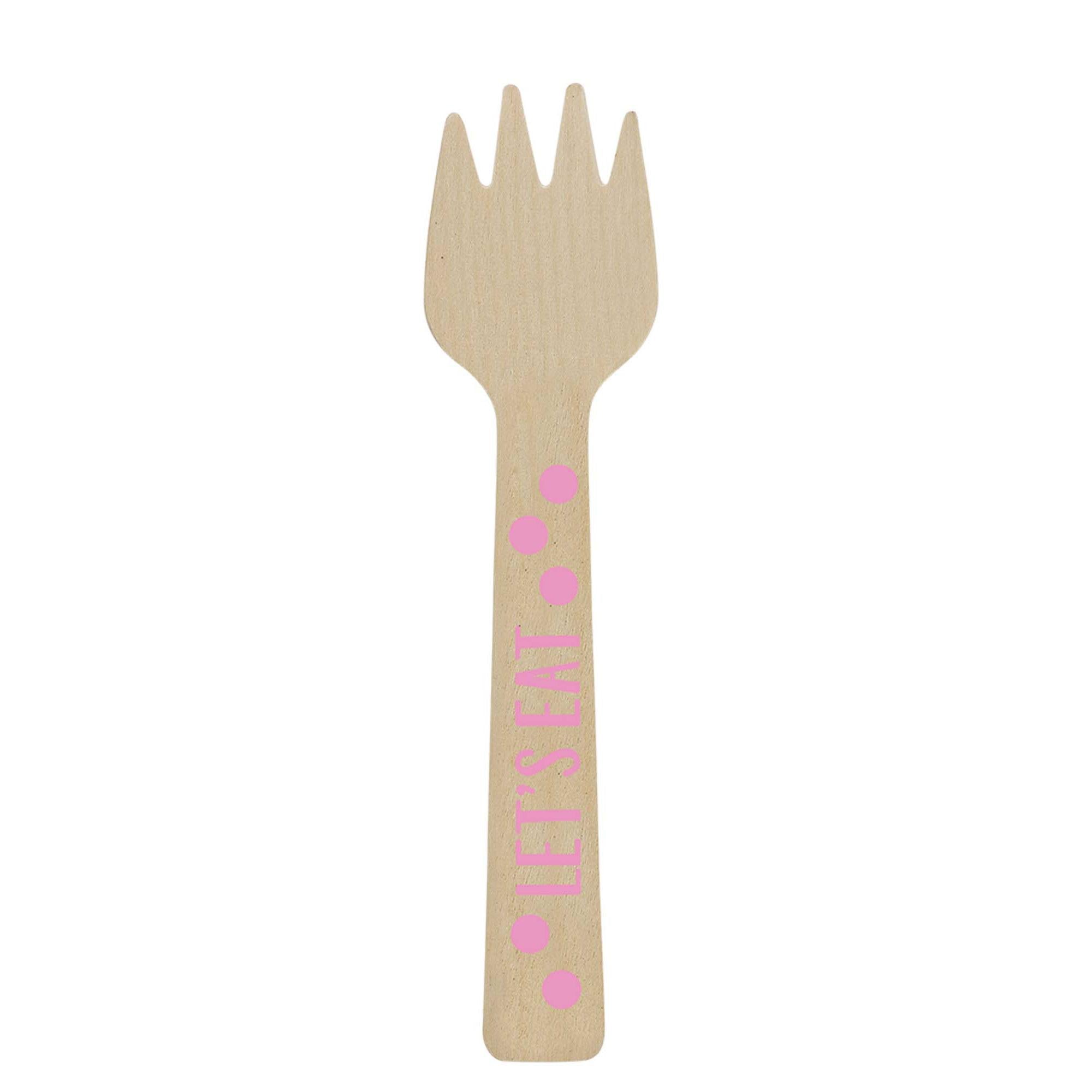 Pink Paper Mini Cocktail Wooden Forks 12pcs Candy Buffet - Party Centre