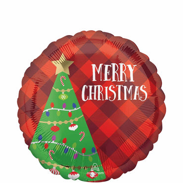 Festive Christmas Tree Plaid Foil Balloon 45cm