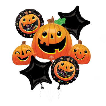 Smiley Halloween Pumpkins Balloon Bouquet, 5pcs
