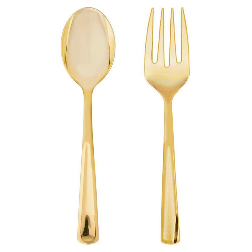Assorted Gold Serving Plastic Spoon & Fork 4pcs