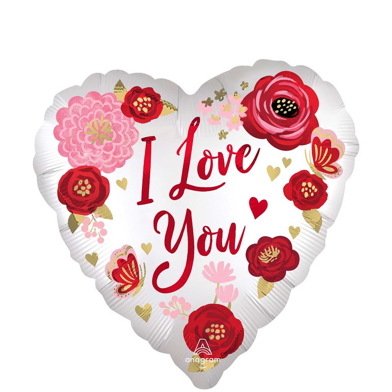 Love You Flowers Satin Foil Balloon 45cm