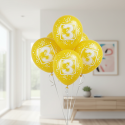 Number 3 Assorted Latex Balloons 8in, 6pcs Balloons & Streamers - Party Centre