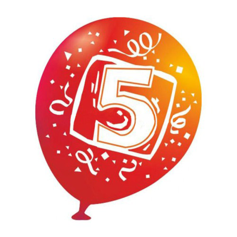 Number 5 Assorted Latex Balloons 8in, 6pcs Balloons & Streamers - Party Centre