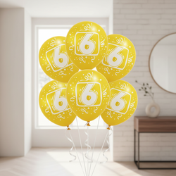 Number 6 Assorted Latex Balloons 8in, 6pcs Balloons & Streamers - Party Centre