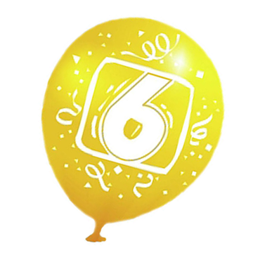 Number 6 Assorted Latex Balloons 8in, 6pcs Balloons & Streamers - Party Centre