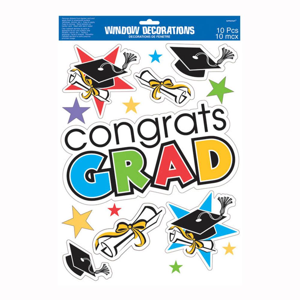 Graduation Vinyl Window Decorations 17in x 12in Decorations - Party Centre