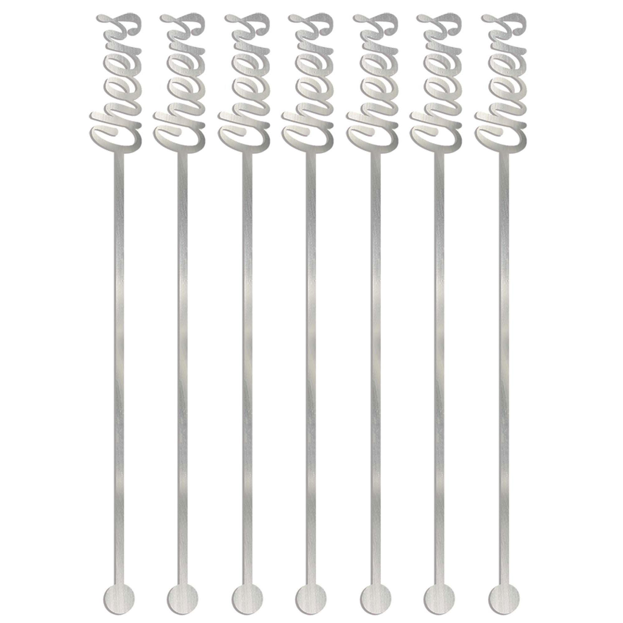 Silver Cheers Drink Stirrers 7.50in, 12pcs Candy Buffet - Party Centre