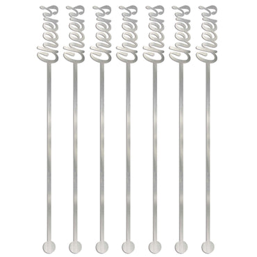 Silver Cheers Drink Stirrers 7.50in, 12pcs Candy Buffet - Party Centre