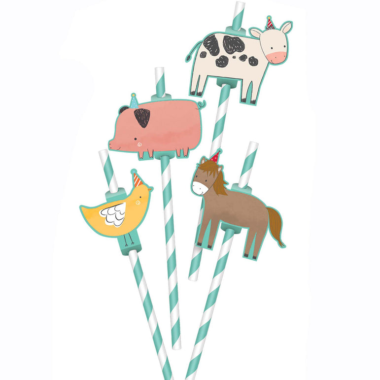 Barnyard Birthday Paper Straws 9in 12pcs Candy Buffet - Party Centre