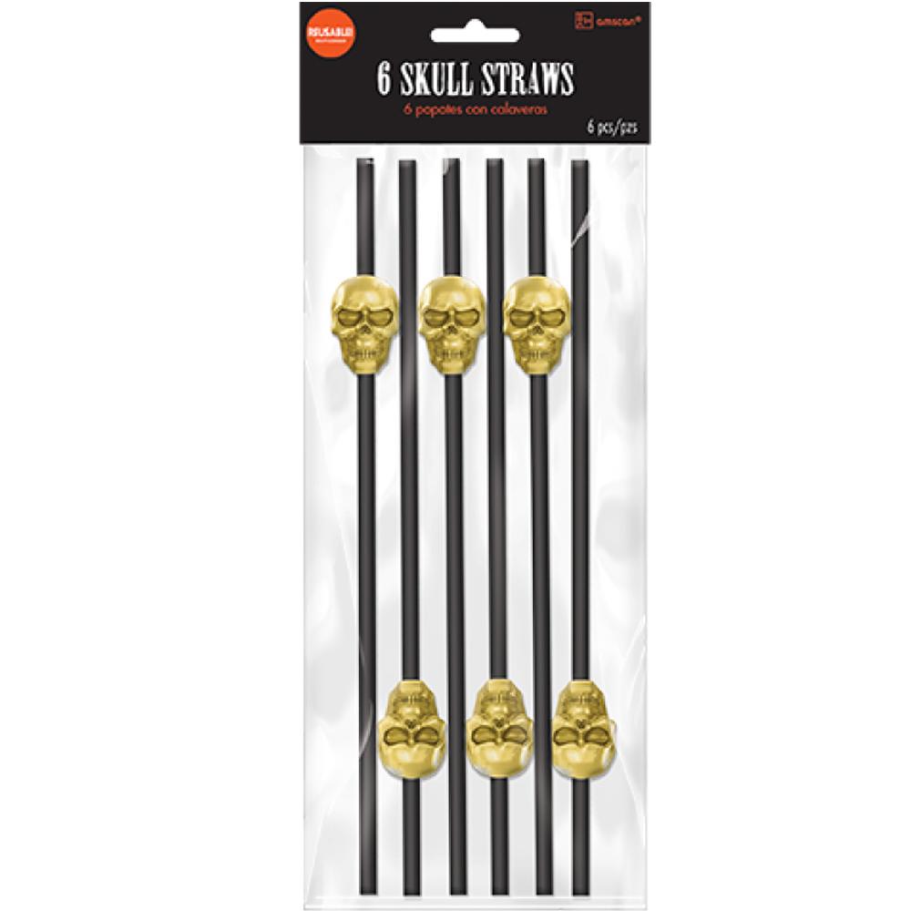 Skull Reusable Plastic Straws 11in, 6pcs Candy Buffet - Party Centre