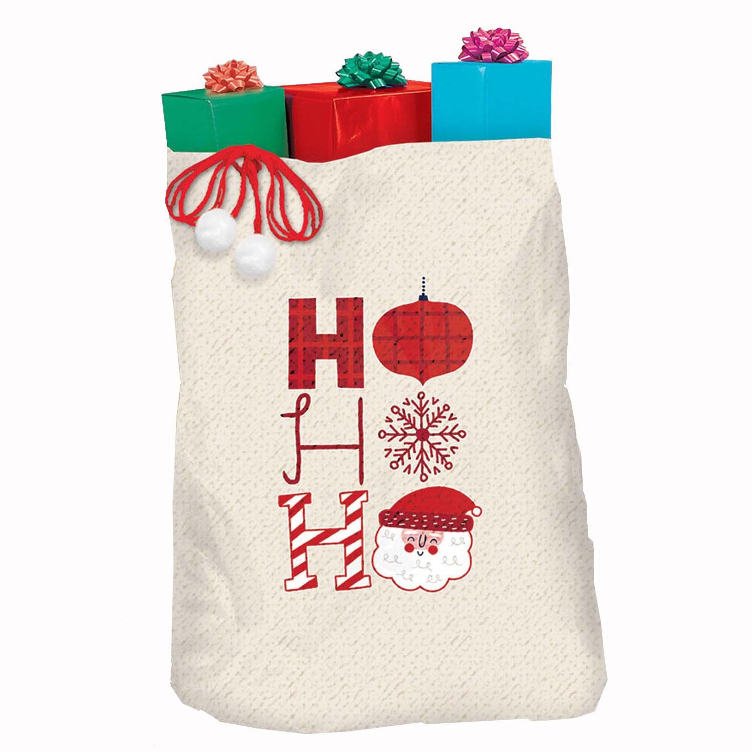 O Ho Ho Canvas With Draw Sing And Pom Poms Super Giant Sack Favours - Party Centre