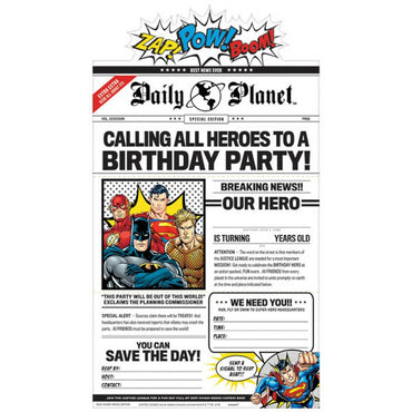 Justice League Heroes Unite Deluxe Invitations 8pcs Party Accessories - Party Centre