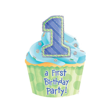 1st Birthday Blue Jumbo Invitations 8 x 6in, 8pcs