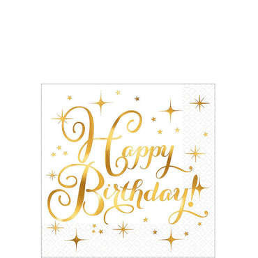 Premium Gold Birthday Beverage Tissues 16pcs Printed Tableware - Party Centre