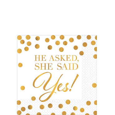 He Asked, She Said Yes Beverage Tissue 16pcs Printed Tableware - Party Centre