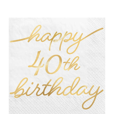 40th Golden Age Birthday Hot-Stamped Beverage Napkins 16pcs