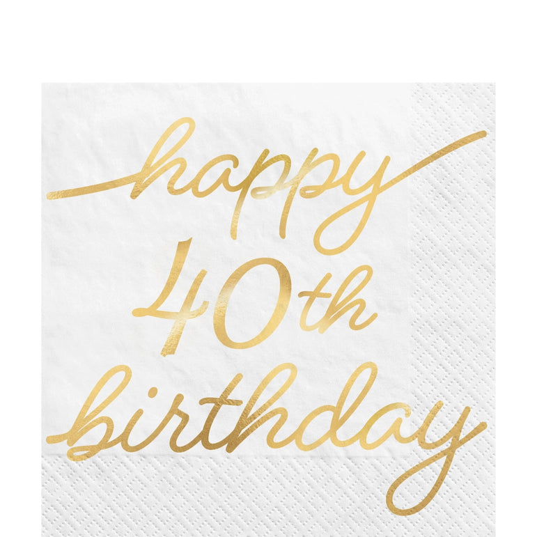 40th Golden Age Birthday Hot-Stamped Beverage Napkins 16pcs