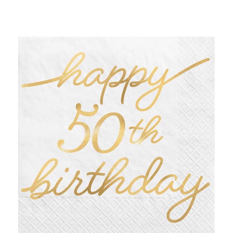 50th Golden Age Birthday Hot-Stamped Beverage Napkins 16pcs