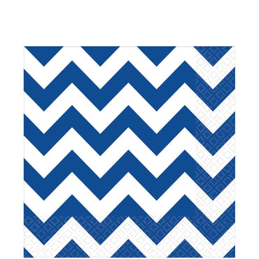 Bright Royal Blue Chevron Beverage Tissues 16pcs Printed Tableware - Party Centre