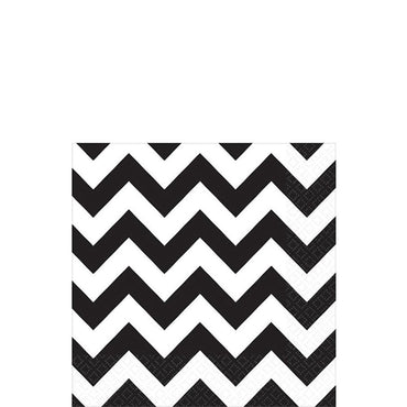 Jet Black Chevron Beverage Tissues 16pcs Printed Tableware - Party Centre