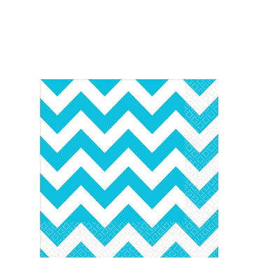Caribbean Blue Chevron Beverage Tissues 16pcs Printed Tableware - Party Centre