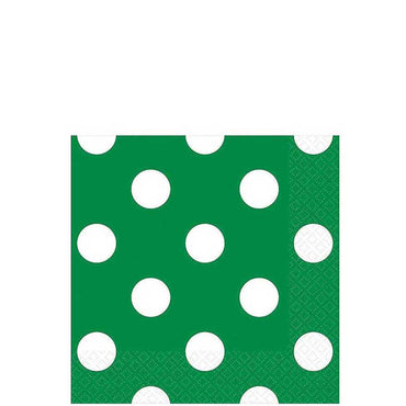 Festive Green Dots Beverage Tissues 16pcs Printed Tableware - Party Centre