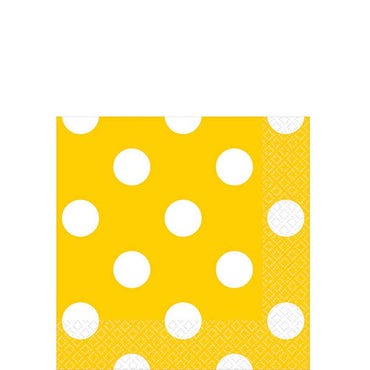 Yellow Sunshine Dots Beverage Tissues 16pcs Printed Tableware - Party Centre