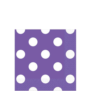 New Purple Dots Beverage Tissues 16pcs Printed Tableware - Party Centre