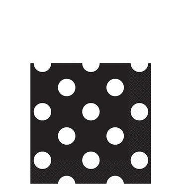 Jet Black Dots Beverage Tissues 16pcs Printed Tableware - Party Centre