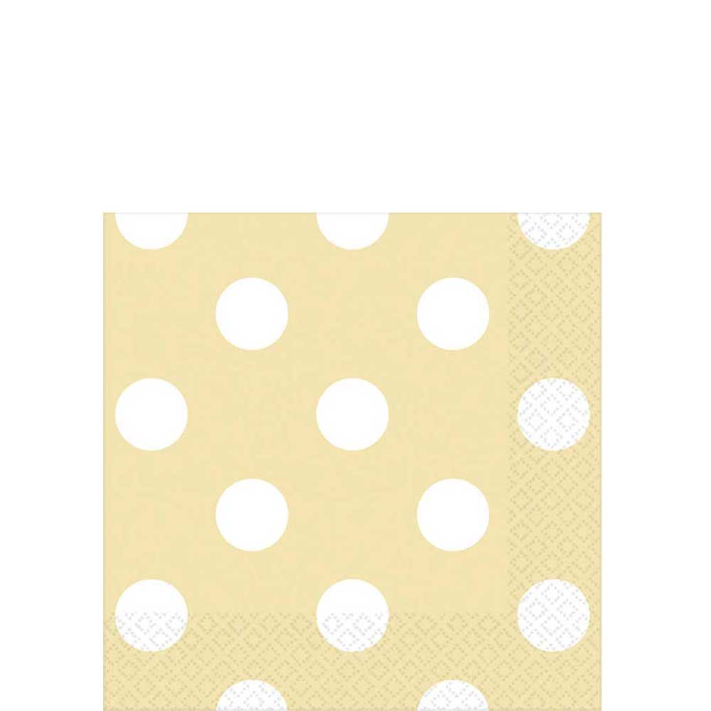 Vanilla Crème Dots Beverage Tissues 16pcs Printed Tableware - Party Centre