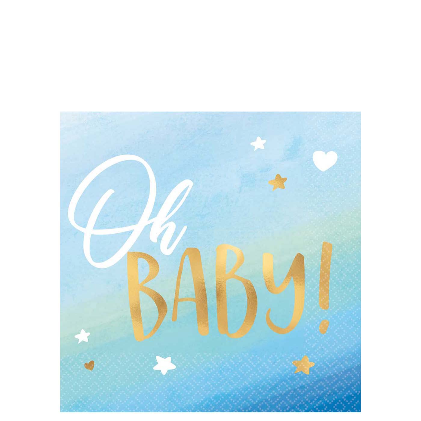 Oh Baby Boy Hot Stamped Beverage Napkin 16pcs Printed Tableware - Party Centre