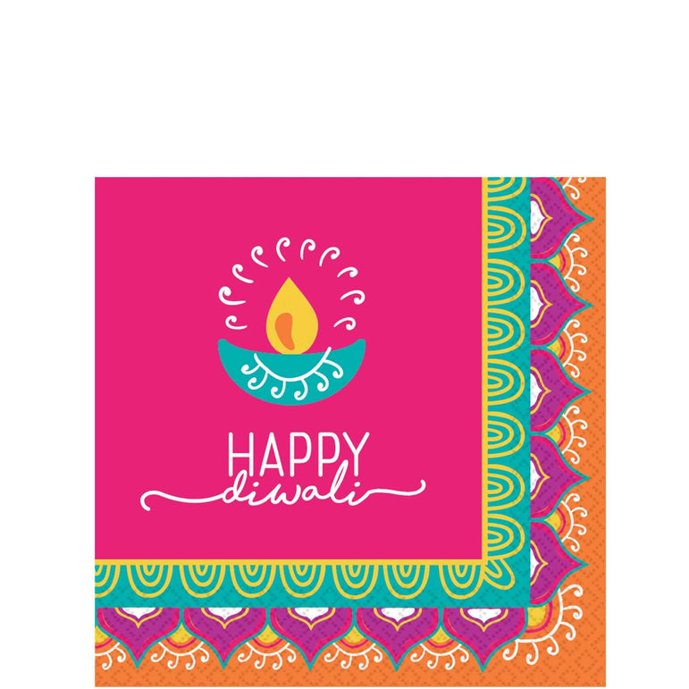 Diwali Beverage Tissue 16pcs Printed Tableware - Party Centre
