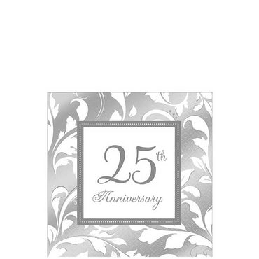 Gold Elegant Scroll 25Th Anniversary Beverage Tissue Printed Tableware - Party Centre